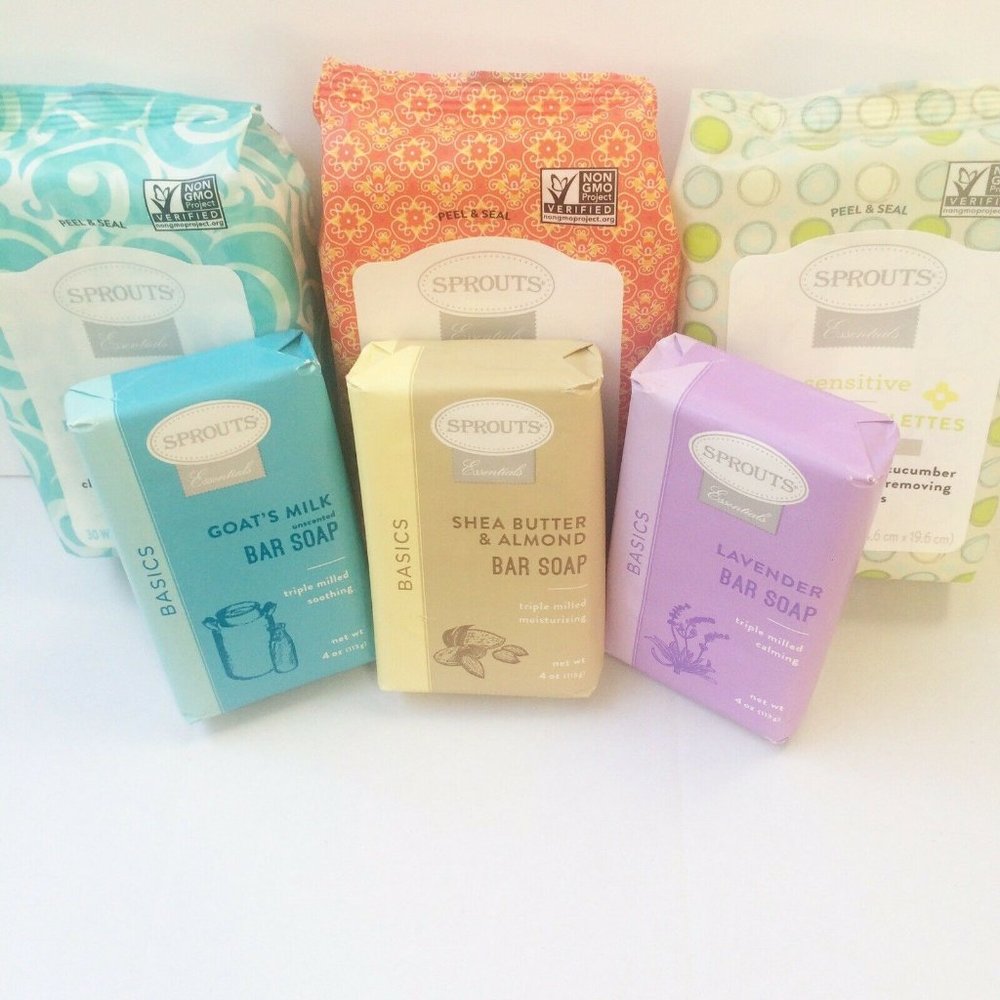 SPROUTS VARIETY LOT FACIAL TOWELETTES + BAR SOAPS